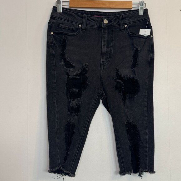 NWT | Material Girl Distressed Black Denim Bermuda Shorts - Raw Hem | Sz 3 - Picture 1 of 5